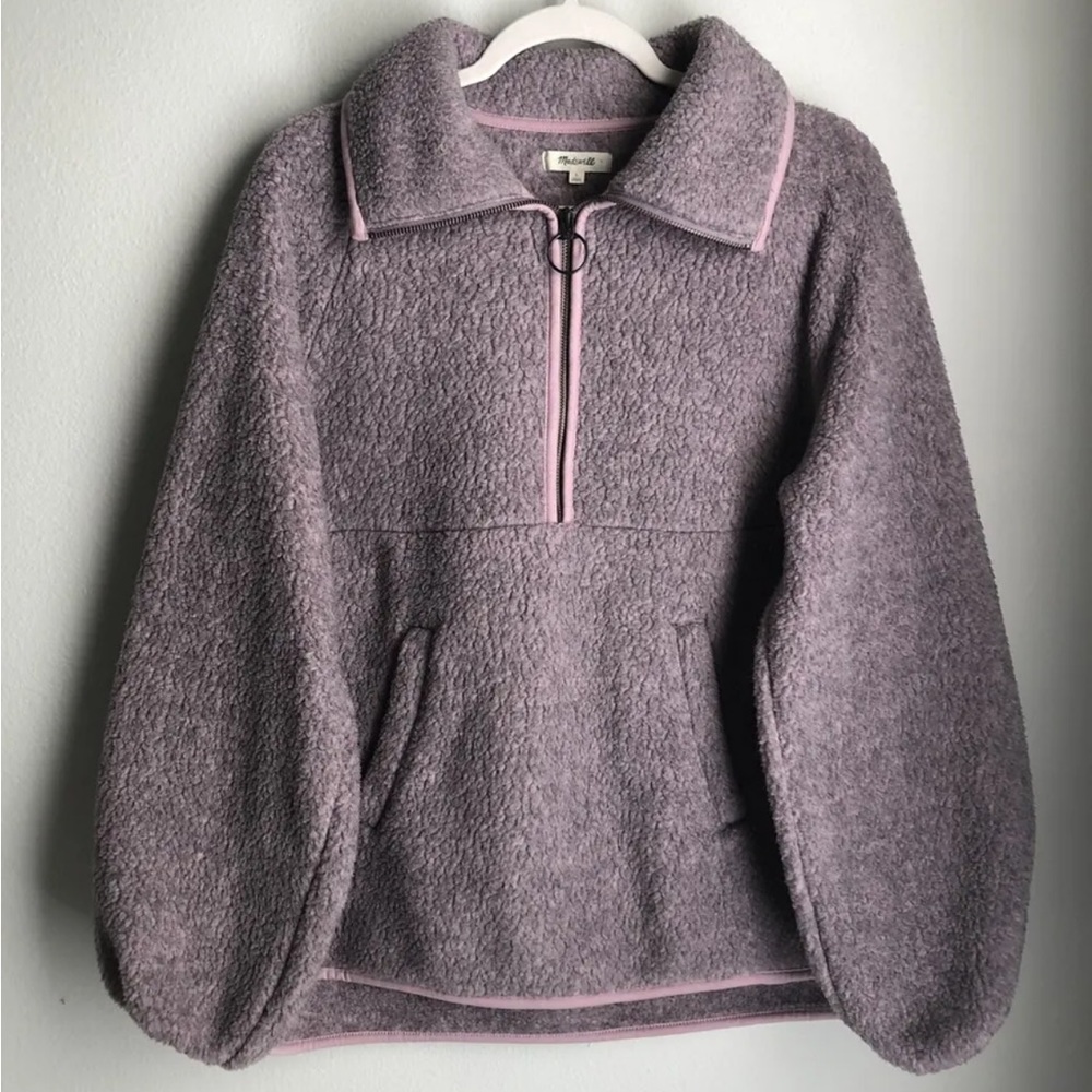 Madewell Womens Large Polartec Sherpa Fleece Half-Zip Jacket Lilac/Pink Trim